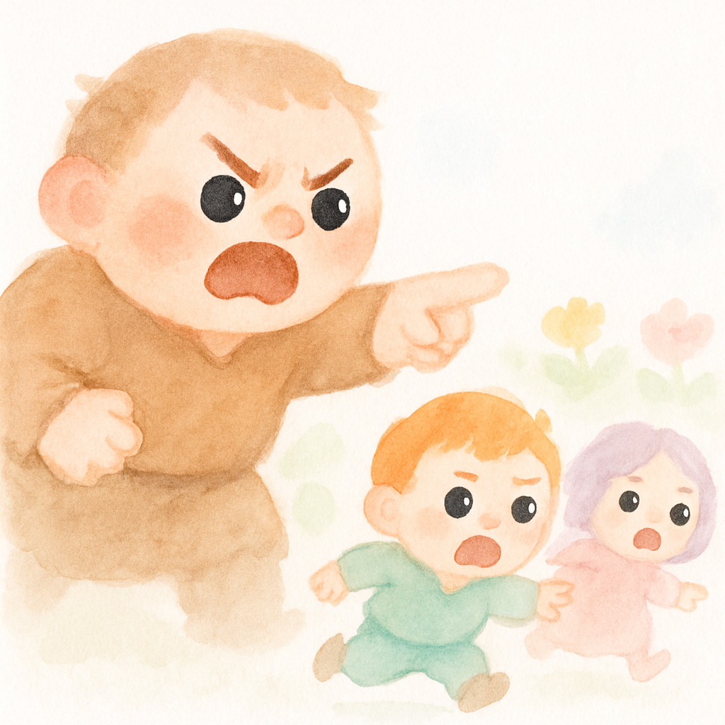 화난 거인이 아이들을 쫓아내는 장면